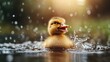 © Larisa AI - A cute duckling creates ripples as it splashes in shimmering water, embodying joy and innocence while surrounded by a soft, natural environment bathed in warm light.