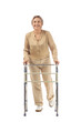 © Pixel-Shot - Mature woman with walking frame on white background