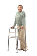 © Pixel-Shot - Mature woman with walker on white background