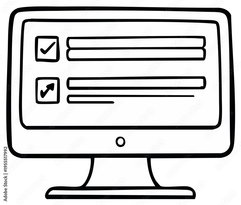 Computer monitor displaying a checklist with two items one completed ...