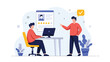 © Reginald - Human resources team reviewing a candidate profile with a high star rating on a digital screen in a modern office environment.