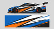 © Lailatul - Dynamic racecar with blue orange white livery and matching banner graphic.