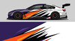 © Lailatul - Stylized race car with dynamic orange purple graphics in profile view.