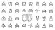 © IMRONI - A comprehensive collection of line art icons depicting various modes of transportation including cars, buses, trains, bicycles, airplanes, motorcycles, and ships.