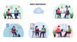 © Habi - Illustration of remote workers collaborating and connecting to a central cloud system for remote independence.