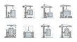 © Rosita - Set of Construction Site Line Art Illustrations Featuring Tower Cranes and Workers