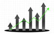 © Pankaj Kumar - A rising bar graph with a green arrow indicating growth, isolated on white background