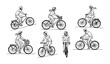 © MdShakil - Hand drawn cyclists doodle set with men and women riding city and road bicycles in playful sketch style