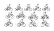 © MdShakil - Minimal line style cyclists icons set with men and women riding different bicycles clean modern vector collection