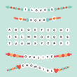 © Pasta La Vista - Show business friendship bracelet theme alphabet. Vector letters colorful friend beads pattern arts and crafts lettering design spell your name alphabet poster with colorful letters on teal
