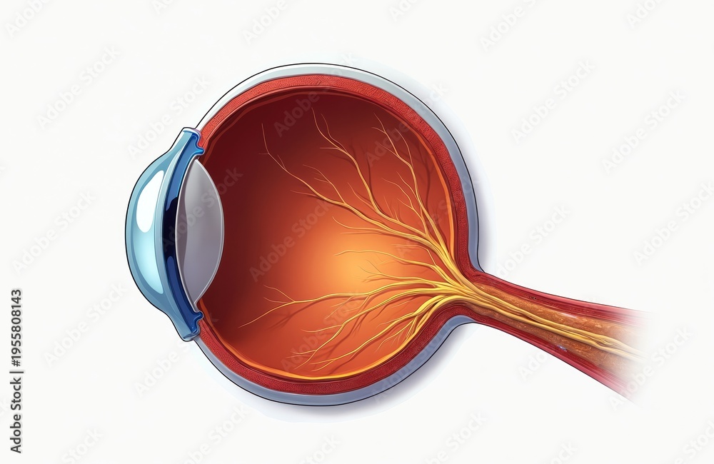 Detailed cross section shows human eye anatomy. Retina cornea lens ...