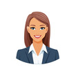 © FryArt - Friendly businesswoman in a professional blue suit smiling confidently with long brown hair