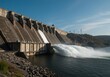 © dadtophoto - Massive concrete dam structure harnessing the powerful flow of river water to generate clean, sustainable electrical power, civil, reservoir, concrete