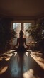 © Quantum Vistas - Meditation practice in sunlit room indoor setting silhouette relaxation peaceful atmosphere