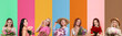 © New Africa - Pretty happy women with bouquets. Collage of portraits on colorful backgrounds