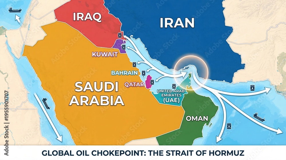 Strait of Hormuz Map Animation Showing Iran, UAE, Saudi Arabia, and ...