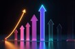 © joeycheung - Neon arrows rise in vibrant colors symbolizing growth and upward