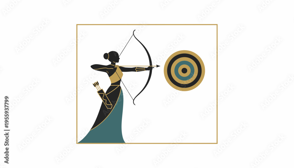 Archer Woman Silhouette Aiming Target, Ancient Greek Style, Archery ...
