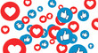 © Dieke - Abstract collage of social media engagement icons featuring hearts and thumbs among colorful circular symbols.