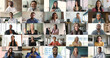 © fizkes - Multinational people engaging in videoconference, collage. Remote communication in globalized, digitally connected world. Diversity, integration of technology in professional and personal interactions