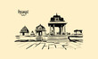 © MdShahriar - Hampi India Virupaksha Temple complex sketch with people architecture