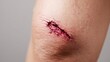 © Yevheniiya - Close-up shot showcases a fresh skin wound with blood, depicting a bodily injury in detail.