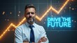 © LORD - Confident Caucasian businessman stands with arms crossed beside a glowing 'Drive the Future' sign, symbolizing growth and innovation.