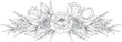 © plustration - Elegant hand-drawn floral arrangement, botanical sketch of peonies and grasses, line art