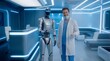 © pithak - Portrait of a human doctor and an AI humanoid robot in a modern medical center.