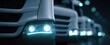 © ckybe - A sleek line of contemporary white courier trucks depicted in vivid close-up digital art.