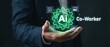 © PREMIUMSTUDIO - Innovative ai co-worker technology demonstration corporate office digital content professional environment close-up view future workforce concept