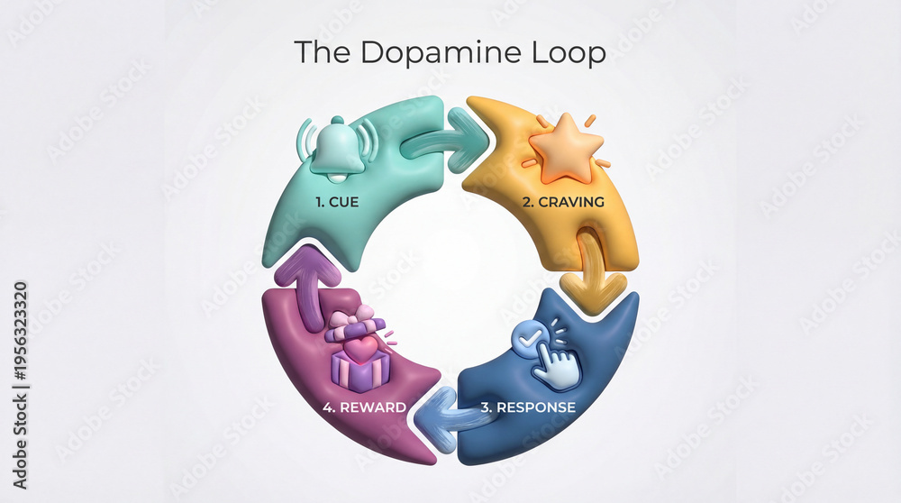 Стокова ілюстрація Dopamine loop explains habit formation. Dopamine ...