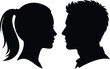 © MSTNASRIN - Profile silhouette of romantic couple facing each other, love and relationship concept, man and woman close interaction, intimacy and connection illustration isolated on white background