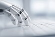 © Firadoaw - robotic hand interacting with computer keyboard in modern office workspace, human AI collaboration concept