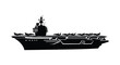 © rabbivay - A striking black silhouette depicts a modern aircraft carrier with planes showcasing naval power and design silhouette high quality professional detailed