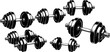 © Jenz0 - Set of dumbbells and barbells for the gym. Black icon for fitness and sports center. Barbell and dumbbells logo design. Vector illustration, EPS10.