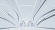 © adobe - Expansive and minimalist white futuristic interior with elegant curved architecture, illuminated by soft ambient lighting, creating a sleek modern aesthetic and sense of deep perspective