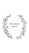 © kretay - elegant april welcome wreath with floral botanical line art illustration