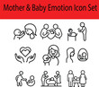 © MDRASHIDUL - A set of black line icons depicting mother and baby emotions