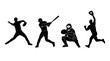 © IKetut - Dynamic silhouette collection of baseball players in various game actions, including pitching, batting, catching, and fielding, ideal for sports design and graphic projects