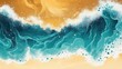 © Ulyana - vibrant abstract aerial view of turquoise waves crashing onto golden sandy shore with frothy white surf, swirling motion evoking calm and energy