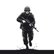 © tommy - Dynamic black and white illustration of a determined soldier in action, advancing with a rifle, depicting a military operation