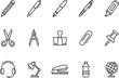 © BRISTY - A collection of office and school supplies icons on a white background