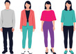 © Abu - Faceless people in modern casual outfits standing together minimal flat design diverse men women fashion illustration stylish clothing set