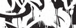 © DARK GRASS - White graffiti spray paint strokes with drips and splatter on textured black background, urban grunge art