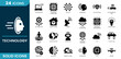 © dhearr - Technology icon set. Quantum computing, circuit, humanoid, blockchain, autonomous car, smart home, cloud computing, artificial intelligence, robotics, drone and more. Solid vector icons collection.