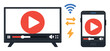 © ProVector - Smartphone wirelessly sharing video playback to a smart television screen, depicting streaming content and casting technology
