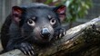 © rinie yuniartini - Tasmanian Devil Close-up Portrait on Tree Branch