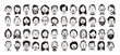 © ssstocker - Child drawing portraits. Kid face scribble portrait hand drawn family photo faces chalk crayon sketches mom dad friends brother sister teacher parents character vector illustration