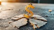 © Phanupong - wealth under pressure golden dollar sign embedded in cracked asphalt harsh sunlight dramatic contrast economic crisis wealth pressure value depletion idea